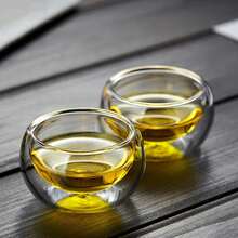 Taza de té pequeña de 50ml, exquisita taza de doble capa transparente de vidrio, Kung Fu resistente al calor, tazas de té Puer, tazas de café - 6 piezas - Ver 1