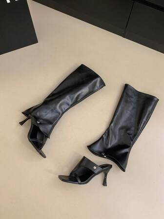 秋冬女士时尚高跟凉鞋，方头复古罗马凉鞋，可拆卸两穿靴，性感细高跟长靴，夏季过膝长靴，派对装扮