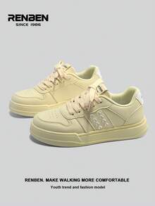 RENBEN 1 双休闲厚底系带帆布运动鞋，黄色厚底舒适女式低帮运动步行鞋，适合春夏季服装，2025 年时尚款式