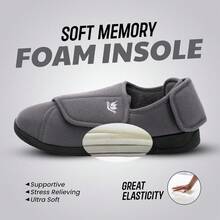 Local Delivery Women's Diabetic Slippers For Lymphedema And Swollen Feet Indoor And Outdoor Hook And Loop Non Slip House Shoes - Grey - View 3