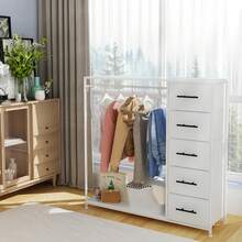 Open Wardrobe For Bedroom, Clothes Rail With 5 Fabric Drawers, Sturdy Clothes Rack, 4 Side Hooks And Metal Frame - 5 ngăn kéo - Xem 4