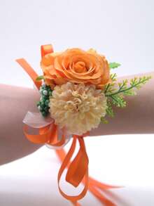 1PC Rose Wrist Corsages Wristband Hand Flowers For Wedding Bridesmaid Bridal Shower Prom Party Gradient Rose - Multicolor - View 13