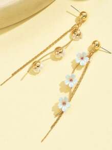 1 Pair Elegant High-Quality Tassel Floral Long Drop Earrings For Women, Fashionable & Versatile Summer Korean Style Flower Stud Earrings