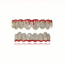 Joyería dental de hip hop unisex, Grillz de dientes con baño en oro de 14K y circonitas cúbicas, Dientes brillantes para raperos - Joyería dental de moda. - Ver 5