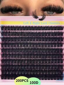 200 piezas Extensiones de pestañas individuales en racimos 5D esponjosas y gruesas, 10-18 mm, rizo D, racimos de pestañas 100D/80D, extensiones de pestañas individuales desmechadas - D - Ver 2