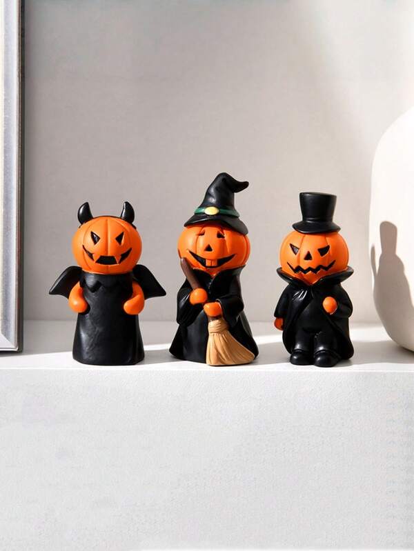 1pc New Halloween Pumpkin Man Holiday Party Home Desktop Decorations, Ghost Figurines, Resin Small Ornaments