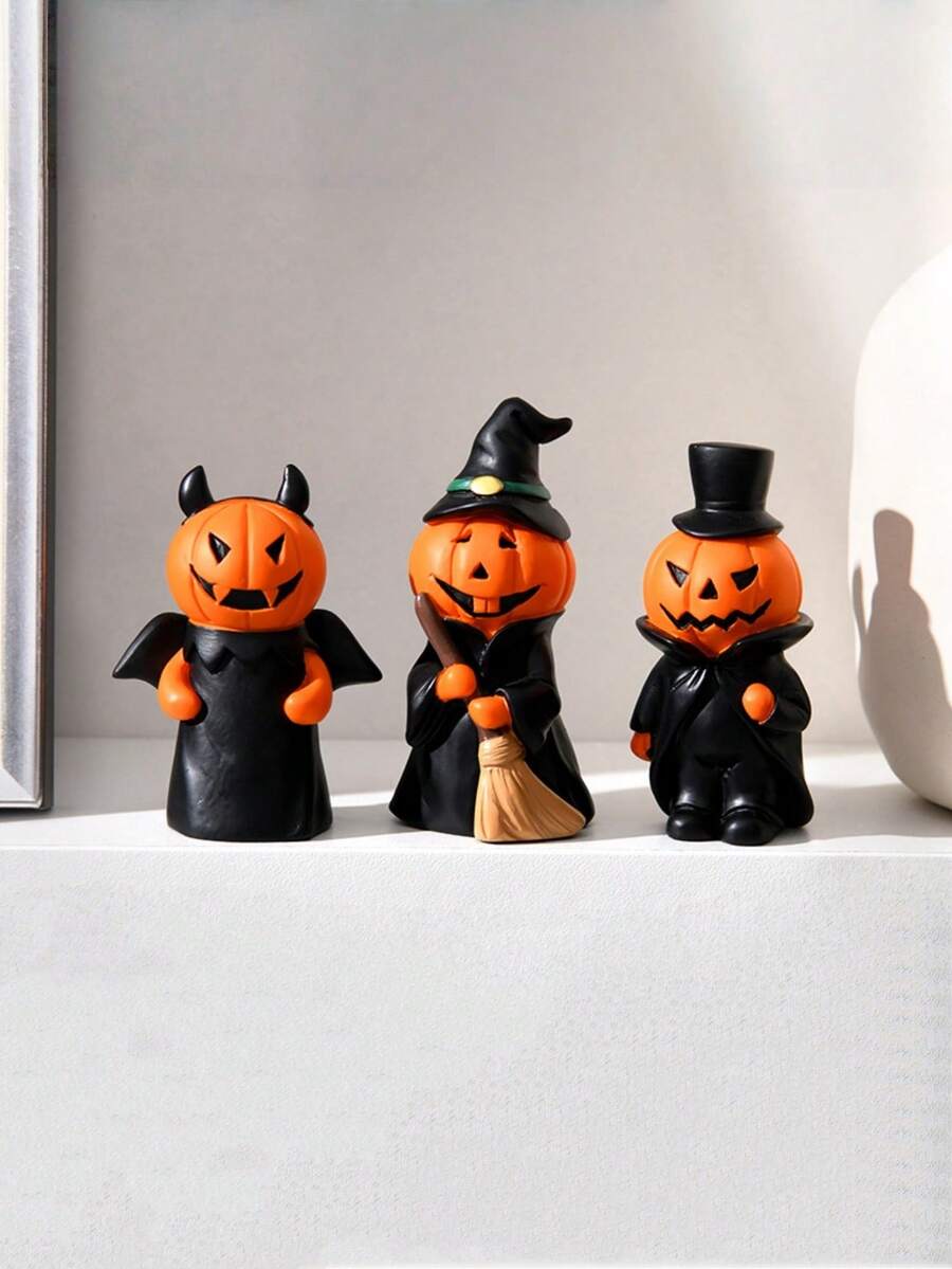1pc New Halloween Pumpkin Man Holiday Party Home Desktop Decorations, Ghost Figurines, Resin Small Ornaments