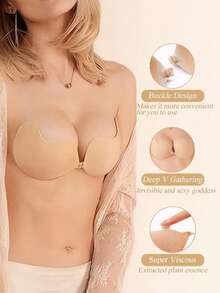 2 双装女士粘性露背硅胶文胸，粘性无肩带隐形聚拢文胸 - 彩色 - 查看 4