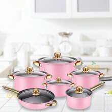 Set de Cocina de Acero Inoxidable de 12 Piezas, Set de Cocina de Acero Inoxidable, Set de Cocina Multiusos, Set de Cocina Completamente Envuelto con Tapa de Vidrio con Mango Térmico, Apto para Lavavajillas, Diseñado Ergonómicamente - Rosa - Ver 6