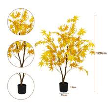 Künstlicher Ahornbaum, 120 cm, gelb, große künstliche Pflanze im Topf für drinnen und draußen, japanischer Ahornbaum, täuschend echt aussehende Kunstpflanze, Innendekoration für Zuhause, Hochzeit, Party, Garten, Büro - 1.2 Beige Ahorn - Übersicht 2