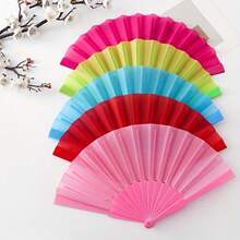 Kipas Tangan Lipat Warna Polos, Kipas Fashion Wanita Serbaguna, Kipas Lipat Multiguna untuk Menari, Pernikahan, Pesta, Pengantin, Musim Panas - Hot Pink - View 5