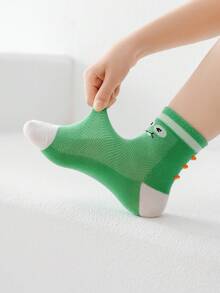 5 双儿童网眼袜，白色、绿色、蓝色、卡通恐龙、火箭、条纹、字母图案，休闲运动风格，适合春夏季，学生短袜，日常穿着，返校穿着，搭配休闲鞋或运动鞋 - 彩色 - 查看 5
