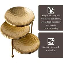 3 Tier Jewelry Dish Organizer Hammered Brass Plated Metal Ring Tray Decorative Earring Necklace Bracelet Storage Display Tower Handcrafted In India - Thau - Xem 6