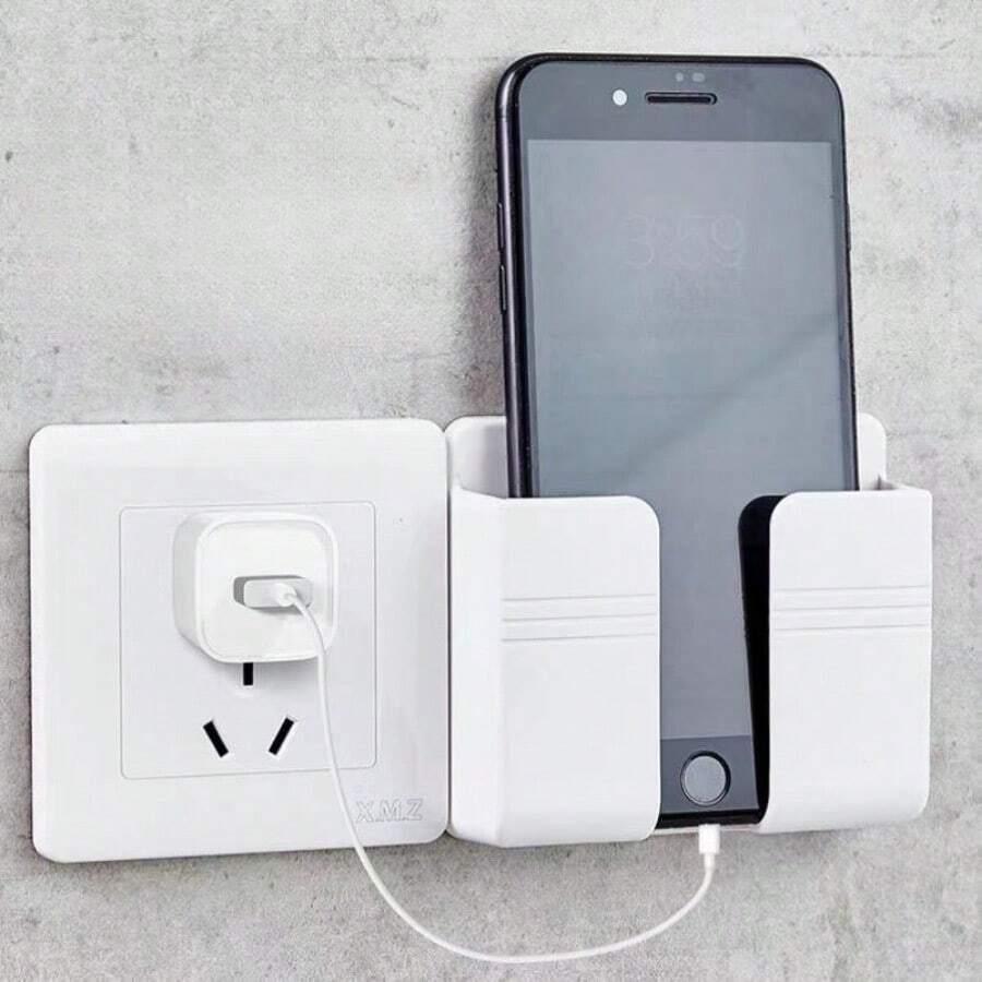 Mobile Phone Charging Stand, Wall-Mounted Storage Rack, Home Bedside Fixed Mobile Phone Charging Stand - White - View 1