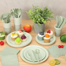 25件套鼠尾草绿一次性餐盘、餐巾纸和纸杯，鼠尾草绿餐盘、餐巾纸和纸杯派对用品，适合25位客人，一次性纸盘派对餐具，适用于生日、婚礼、派对、家庭野餐 - 鼠尾草綠色 - 查看 6