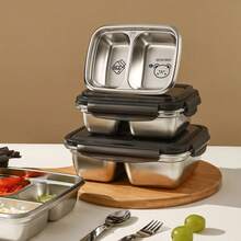 1个带盖多格304不锈钢午餐盒，可爱图案，便携大容量，可存放水果沙拉等食物，带2/3个隔层，密封防漏，保温隔热，适合学生和成人居家、学校、宿舍、办公室、户外露营、野餐、旅行、返校等场合使用。