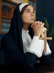 Set di 4 pezzi per costume da suora: cappello + sciarpa + collana con croce, accessori per cosplay adulti, cappello bianco da donna con colletto, ciondolo a croce dorata. Questo set multifunzionale include tutto il necessario per incarnare il look classico di una suora con un tocco moderno. Accessori per costume di Ognissanti