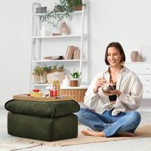 Relaxing Chair With Footrest, Floor Chair, Lazy Sofa, Meditation Chair, TV Armchair, Comfortable, For Bedroom, Chenille Fabric, White/Green - 查看 2