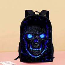 Cool Skull Pattern Printed Backpack, Fashionable And Versatile Casual Backpack Halloween School Bags