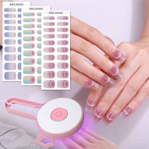 BETE Kit de tiras de gel Nail, 20 piezas de adhesivos de Gel Nail semicurados, envoltorios de gelatina Long de larga duración, incluye lámpara LED, lima de uñas, palito de cristalstal adecuado para proteger los naturales durante la práctica artística, brillo de luna adecuado tanto para mujeres como para niñas