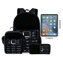 Fun Nokia Pattern Printed Backpack Three Pieces Set (Single-Layer Backpack + Shoulder Strap Lunch Bag + Single-Layer Pencil Bag)