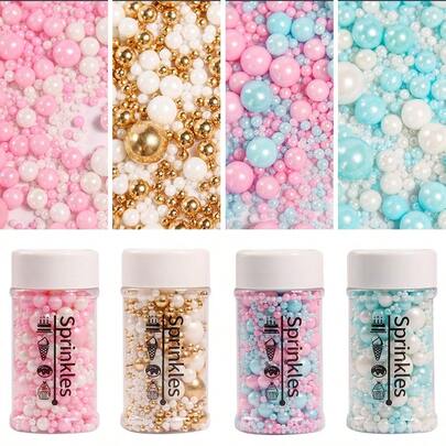 85克/3盎司生日蛋糕装饰洒，可食用蛋糕装饰，混合大小珍珠，色彩鲜艳的装饰圆珠，适用于蛋糕装饰、冰淇淋、甜甜圈、饼干、松饼、面包、甜点装饰、生日派对、婚礼、宴会甜点桌。圣诞节、情人节和生日派对的装饰品