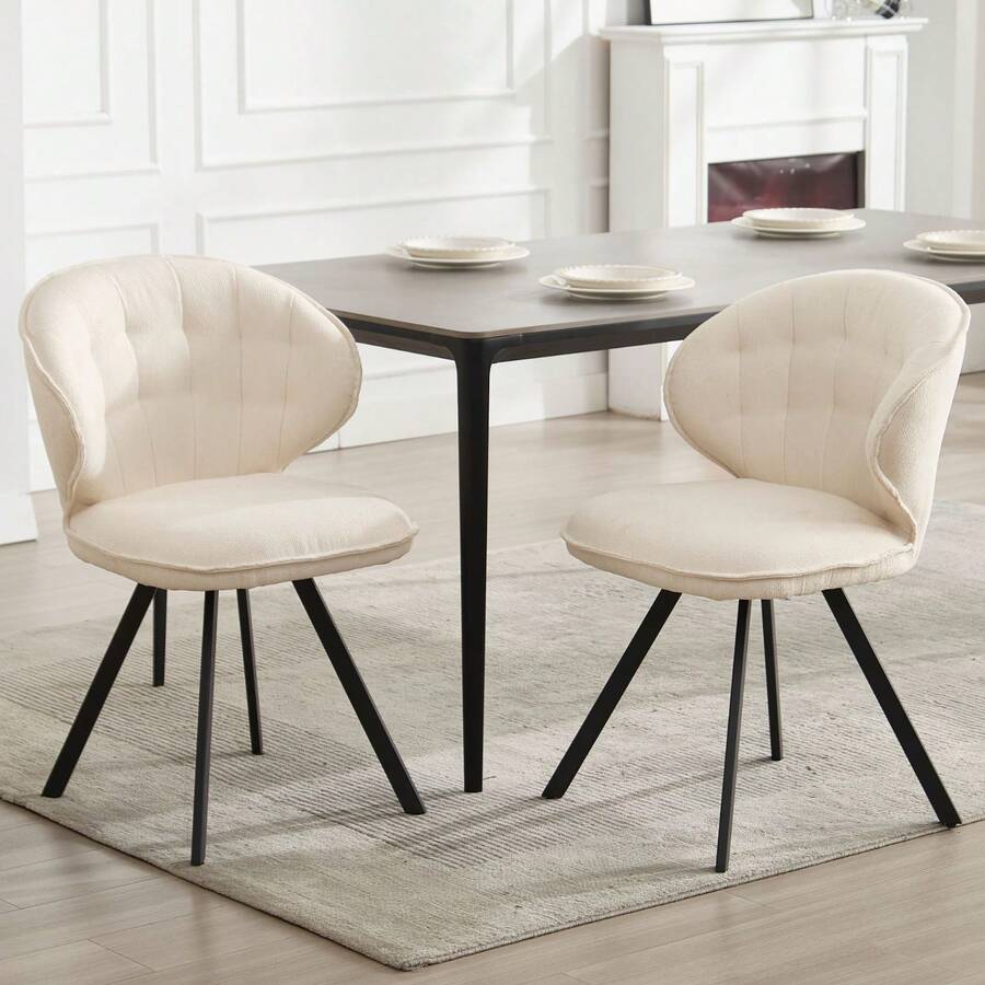 Chairus Kitchen Dining Chairs Set Of 2 Upholstered Side Chair In Chenille Fabric Comfortable Dining Room Chairs With Metal Legs - White - View 1