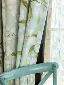 1pc New Green Gardenia Flower 100% Blackout Double Layer Composite Rod Pocket Curtain, Home Heat Insulation Blackout Curtain, Living Room, Bedroom, Office, Party, Daily Decoration Curtain