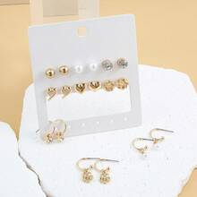 1 Set de 9 pares de pendientes de tono dorado de moda para mujeres, material de circonita con pendiente de acero inoxidable Posts, hipoalergénico, adecuado para uso diario y vacaciones, Set diseñado específicamente para hembras