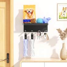 RRRDog Leash Holder For Wall Key Holder Wall Mount Metal Dog Leash Hooks Pet Stuff Storage Shelf For Leash Hanger Entryway Organizer Key Rack For Pet Collar Treats Toys Mail - Black - View 7