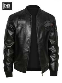 Kurtka męska ze skóry PU w dużym rozmiarze, modna, z kołnierzem bejsbolowym, z kieszeniami, w dużym rozmiarze, odpowiednia na wiosnę i jesień, idealna na co dzień