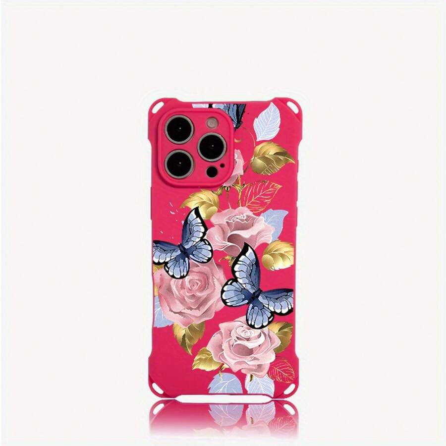 Funda para teléfono 1 pieza El diseño azul y de patrón de las cuatro esquinas se puede utilizar para colgar el teléfono, adecuado para el TPU impreso suave de 13 Pro 15 Plus 14 16 12 - Colores mixtos 1 - Ver 1