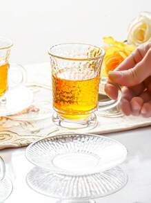 1 Set, Middle Eastern Retro Glass Tea Cup & Saucer Combination, Turkish Tea Cup With Saucer Set, Includes 6 Cups And 6 Saucers, Suitable For 6 People, Slim Waist Design With Thickened Bottom To Prevent Tea From Getting Cold