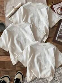 Nuovo completo estivo a tre pezzi, stile casual da strada, t-shirt oversize in cotone con scollo tondo e maniche corte, stampa floreale, top bianco