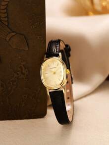 LIANDU LIANDU 1件复古时尚休闲女士腕表，椭圆形表壳，PU表带，精致表盘饰有水钻，优雅迷人，适合日常佩戴、生日礼物、派对、节日聚会，是送给自己或朋友的理想之选，不含包装。 - 黑色 - 查看 2