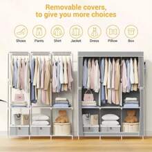 Armario a prueba de polvo de múltiples colores y estilo sencillo para el hogar, dormitorio y alquiler, de ensamblaje resistente, armario de tela sencillo, organizador de almacenamiento y ropa premium, armario de tela grande. 1 pieza Armario doble grande reforzado con marco de metal y tubos de acero engrosados - Fácil de montar, amplio almacenamiento para el hogar y propiedades de alquiler, armarios portátiles