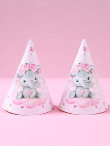 6pcs Pink Elephant Theme Baby Shower Party Paper Hats, Adorable Pink Elephant Pattern 1st Birthday Party Decorative Hats, Gender Reveal Party Accessories, 1st Birthday Gift, Pink Elephant Decor Birthday Hat, Baby Shower Photography Props, Baby Shower Party Favors, Gender Reveal Party Decorations, Popular Pink Elephant Pattern Design - Pink Elephant - View 9