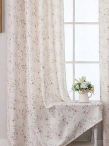 1 件涤纶亚麻花朵印花索环顶部窗帘，光线过滤舒适美丽，材质非常优质复古田园风格窗帘家居装饰，适用于客厅、卧室 - 彩色 - 查看 4