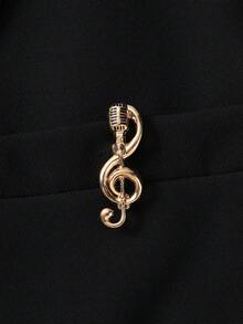 1pc Metal Microphone Brooch, Personalized Laperl Pin, Music Note Creative Decor For Sweater, Suit, Everyday Wear Christmas Gift - Gold - View 1