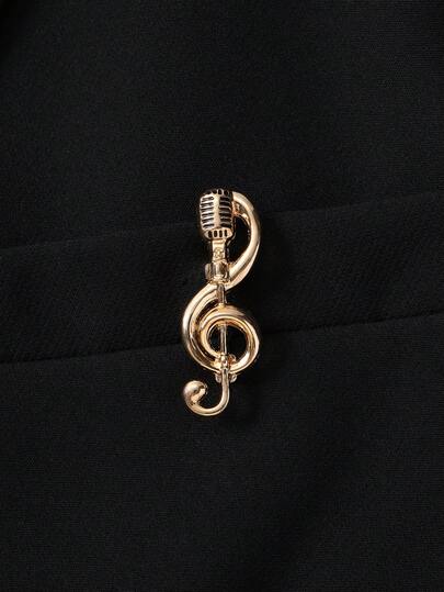 1pc Metal Microphone Brooch, Personalized Laperl Pin, Music Note Creative Decor For Sweater, Suit, Everyday Wear Christmas Gift
