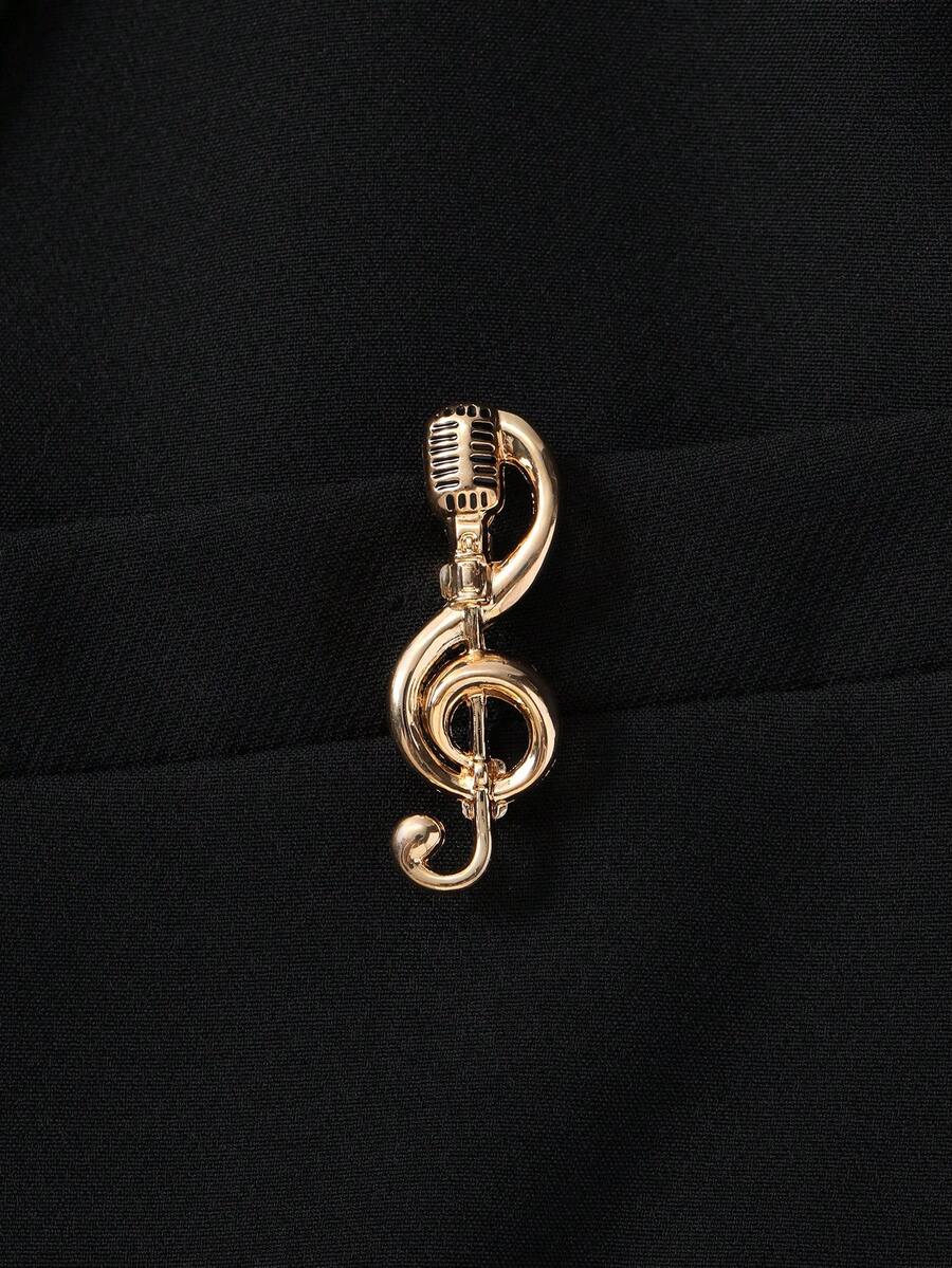 1pc Metal Microphone Brooch, Personalized Laperl Pin, Music Note Creative Decor For Sweater, Suit, Everyday Wear Christmas Gift - Gold - View 1