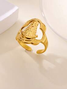 1 pièce Bague Vierge Marie couleur argent pour femmes et hommes, bague religieuse en acier inoxydable Jésus, décoration de bijoux