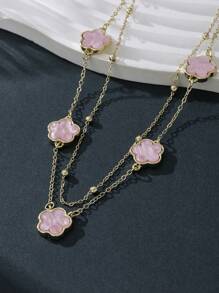 1 件时尚优雅的女士四叶草吊坠多层项链，适合派对（由于手工切割，链上的珠子数量可能有所不同，但最终长度保持不变）