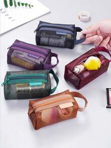 Small Portable Organizer Bag, Cosmetic Bag, Digital Accessories Bag, Mesh Outer Layer Can Hold Various Personal Items, Multiple Colors Available, Can Be Used As Power Bank, Travel Bag, Portable Charger, Charger Storage Box, Dorm/Back To School Headphone Case, Cable Organizer, Electronics Pouch, Dorm Cable Organizer, Essential For Home & Camping, Unisex Makeup Bag Make Up Bag Makeup Pouch Toiletry Bag Wash Bag Travel Essential Cruise Essential Vacation Essentials For Men Women Travel Containers Holiday Essential Gifts For Women - Multicolor - View 2