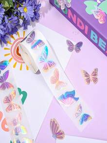 500张/卷全息蝴蝶贴纸、奖励贴纸、文具贴纸、礼品装饰标签、适用于学校用品、返校 - 彩色 - 查看 4