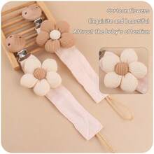 1pc Baby Pacifier Chain, Cartoon Flower Linen Pacifier Clip Strap, Creative Baby Teether Toy Lanyard - As Shown - View 4