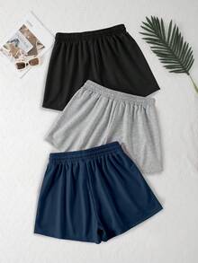 3pcs Solid Color Elastic Waist Sports Shorts - Multicolor - View 2