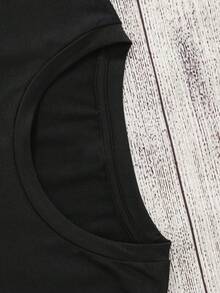 Cartoon Image Short Sleeve Round Neck T-Shirt, Casual And Fashionable Short Sleeve T-Shirt, Micro Elastic, Opaque, Easy Care Material, Perfect For Everyday Wear, Ladies T-Shirt - 黑色 - 查看 3