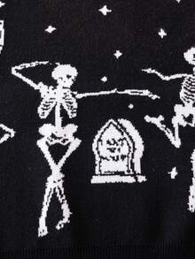 Boys' Halloween Skeleton Knitted Pullover Sweater, Suitable For Holiday, Spring, Autumn And Winter - Black - View 5