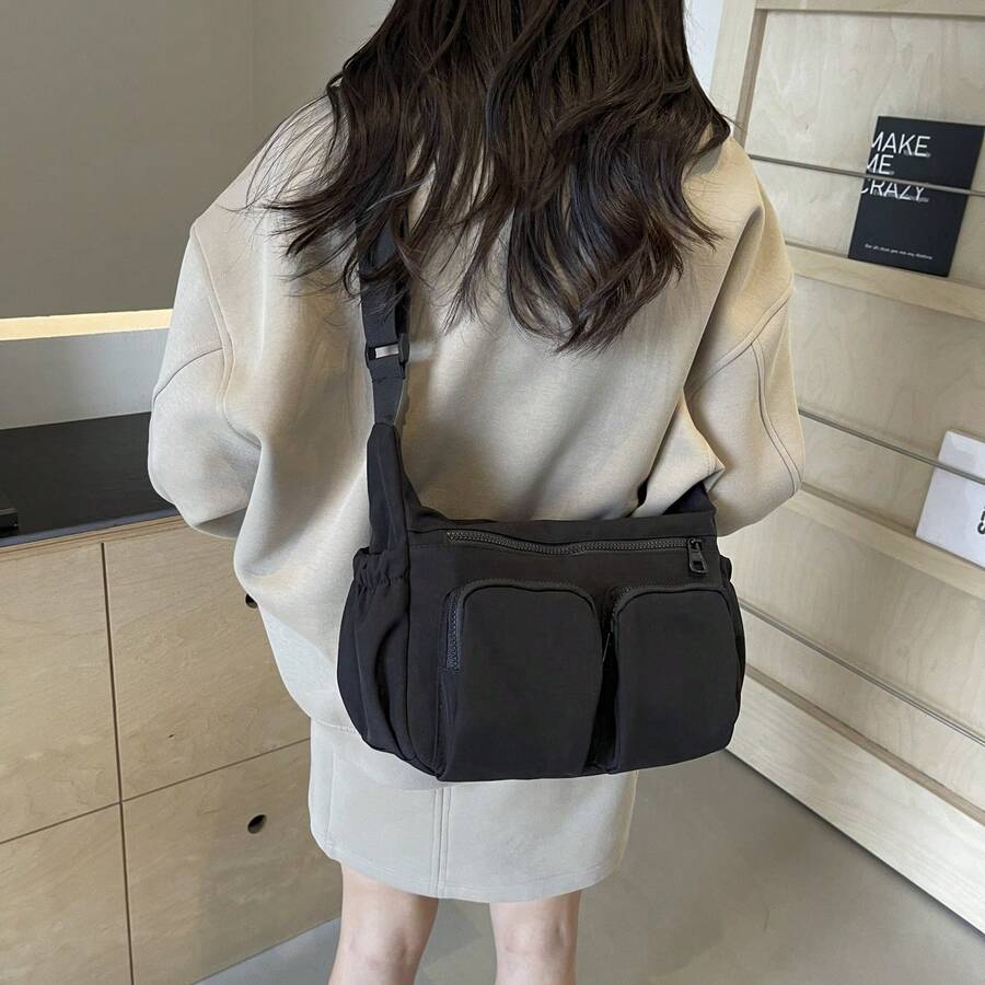 Túi đeo chéo nữ nhiều ngăn bằng nylon mềm mại, dung tích lớn, đa năng, thích hợp cho mùa tựu trường, phong cách đường phố và Nhật Bản dành cho nữ, năm 2000.